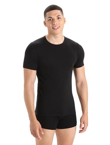 Black Men's Icebreaker Merino Anatomica Short Sleeve Crewe T-Shirt Underwear | USA 1303DFMN